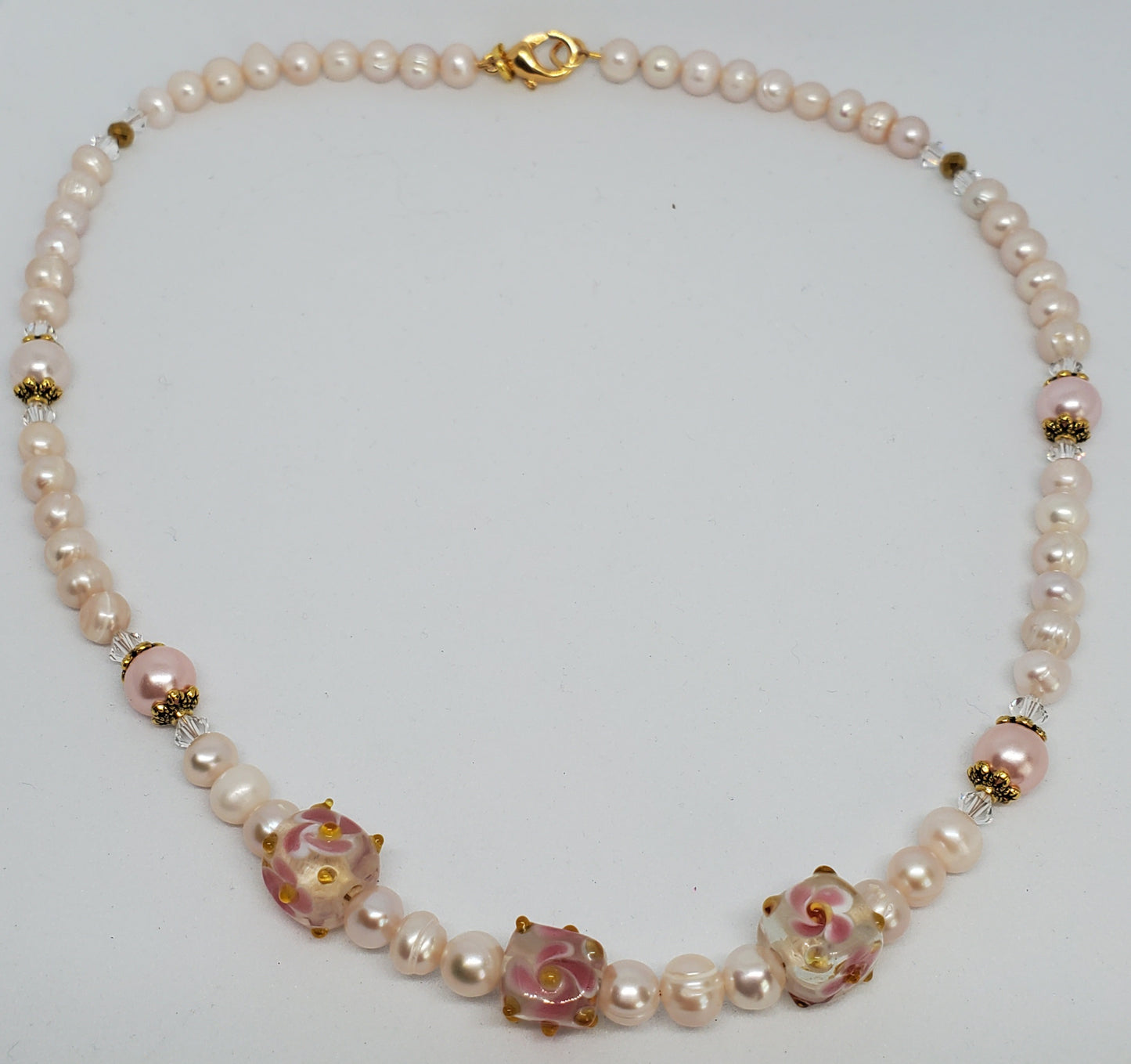 Pink Pearl Lampwork Necklace