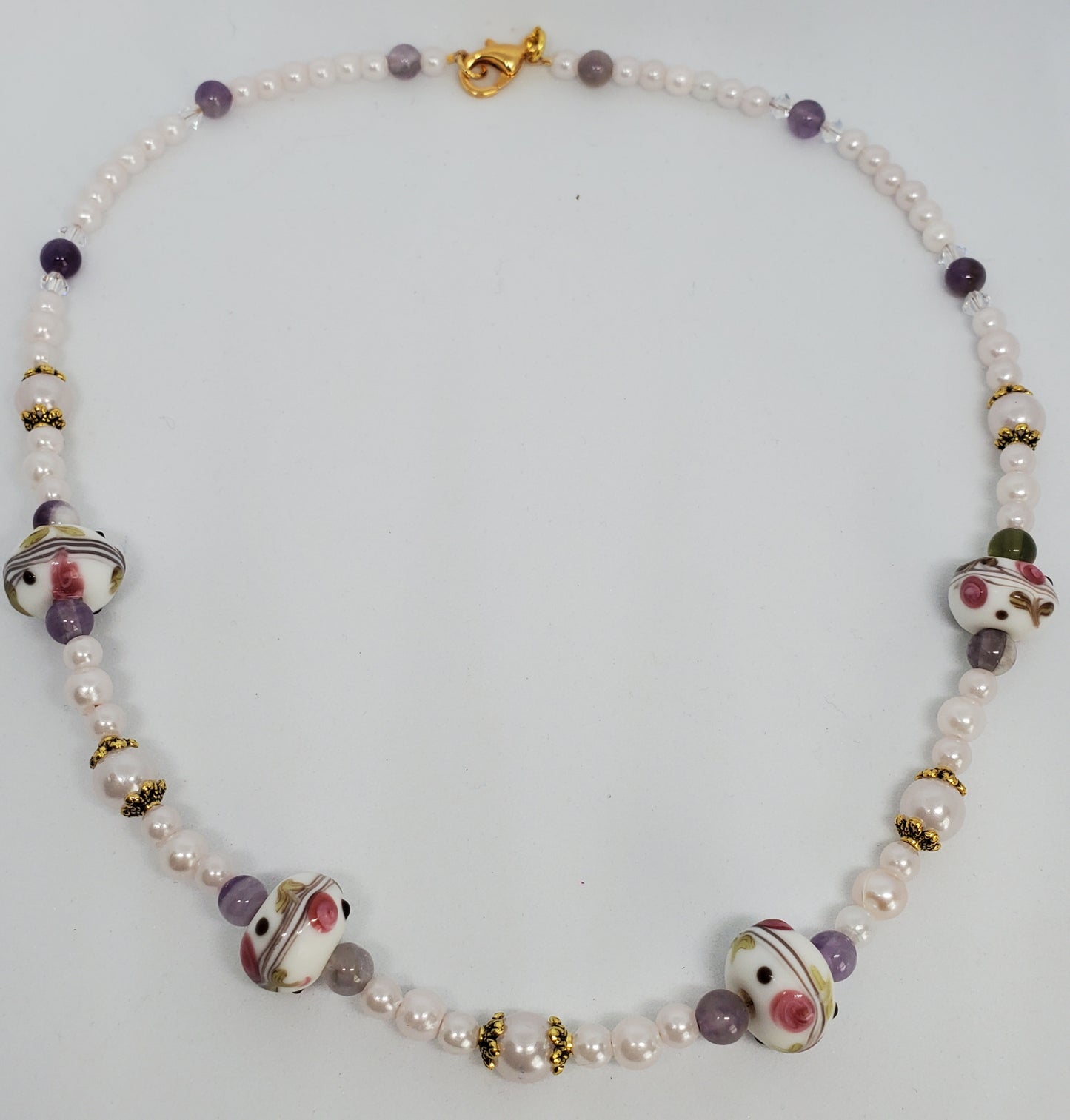 Amethyst and Pearl Lampwork Necklace
