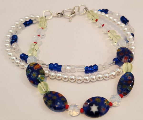 Blue Floral 3-strand bracelet