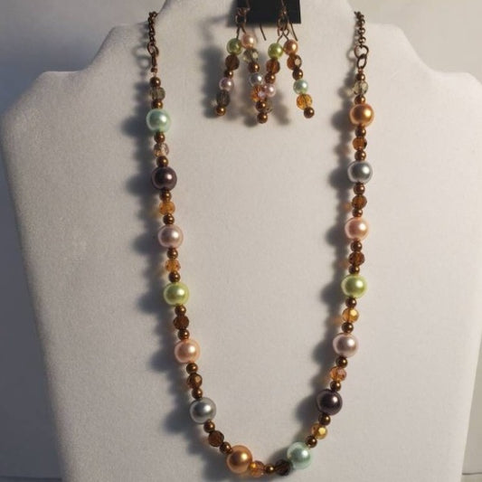 Fall Pearl and Crystal necklace and earrings