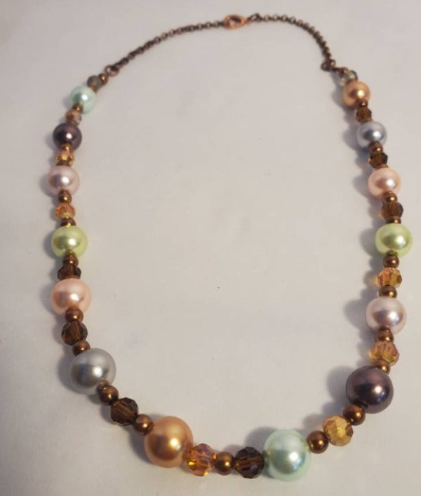 Fall Pearl and Crystal necklace and earrings
