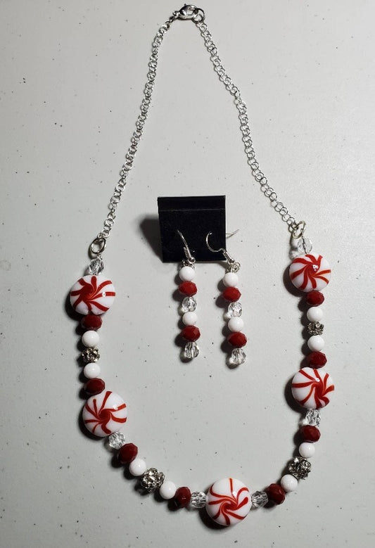 Peppermint necklace and earring set