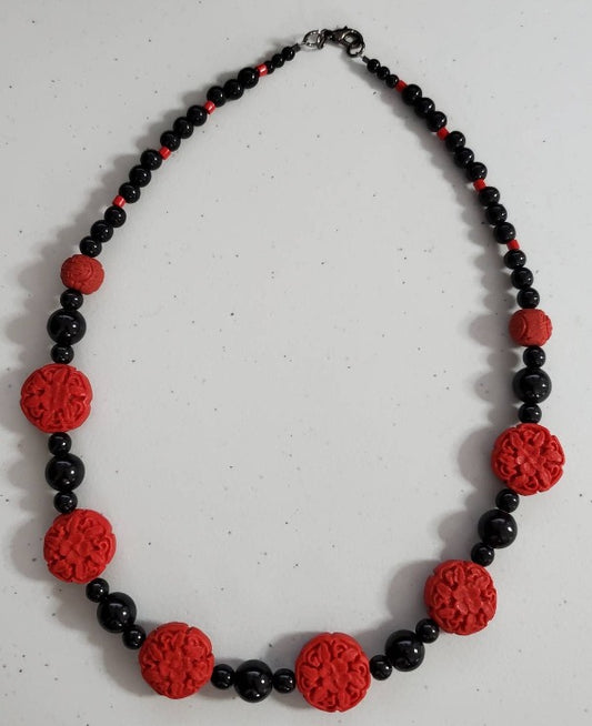 Black and Red Floral Necklace