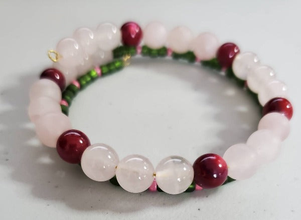 Rose Quartz and Cranberry Glass Bracelet