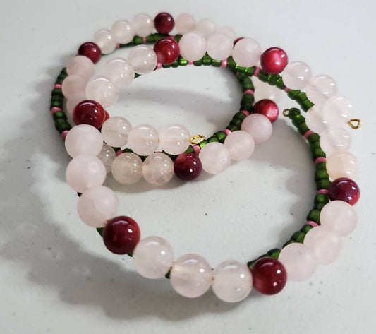Rose Quartz and Cranberry Glass Bracelet