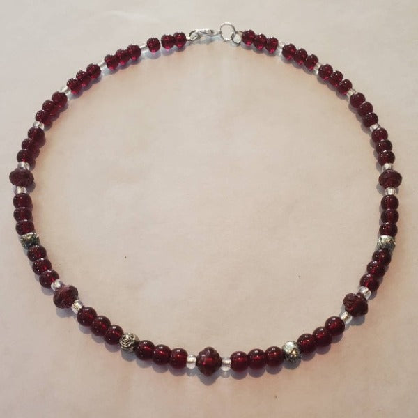 Garnet Rose Choker Necklace - 16 inch length