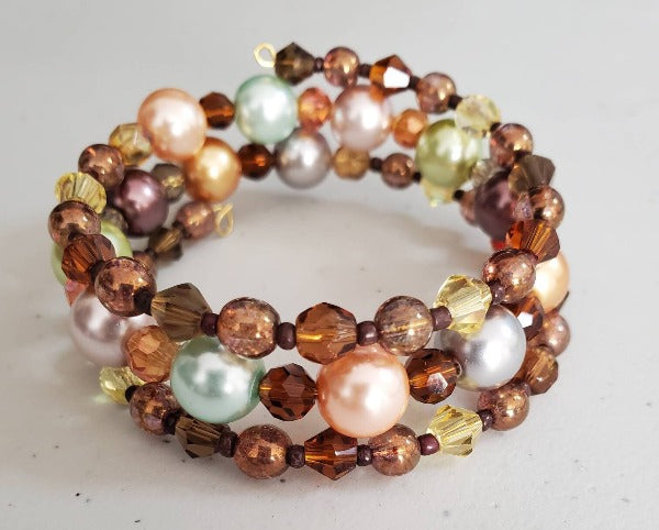 Fall Pearl and Crystal Cuff Bracelet