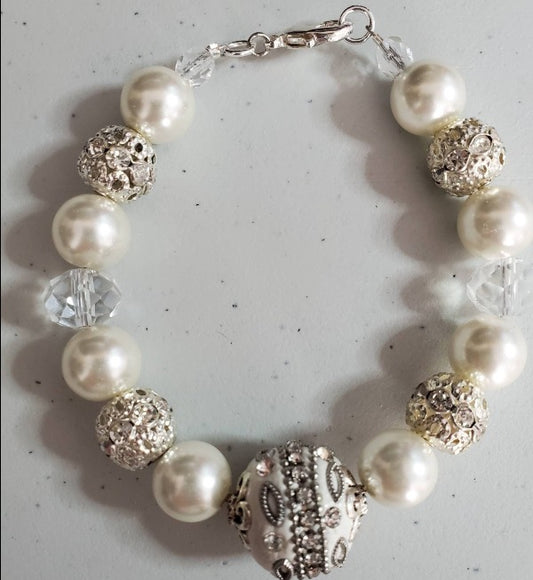 White Pearl and Crystal Bracelet
