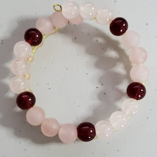 Rose Quartz and Red Glass Bracelet