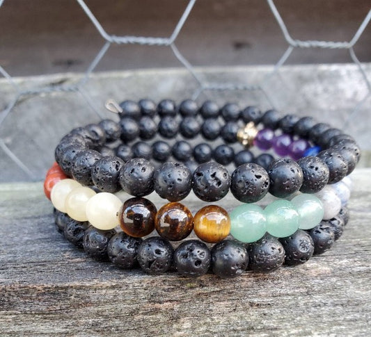 Chakra Lava Stone Cuff Bracelet