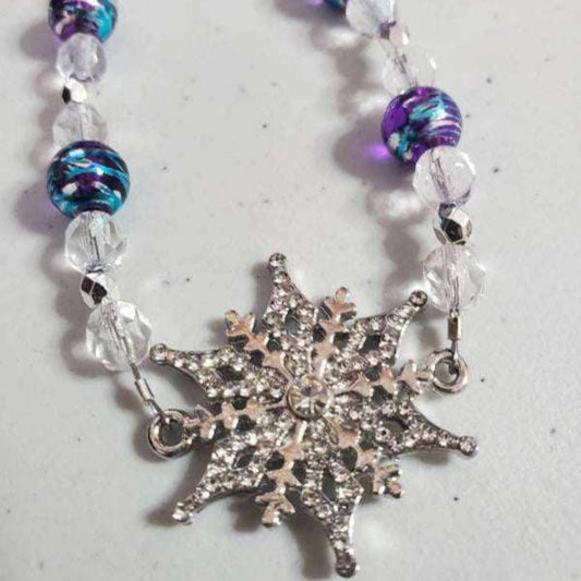 Holiday Bracelet with silver snowflake charm and sparkling glass and crystal beads