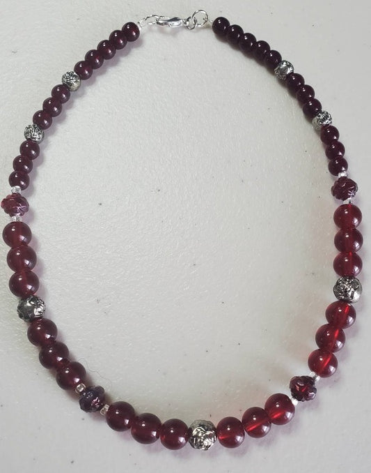 Garnet Rose Choker Necklace - 14 inch length