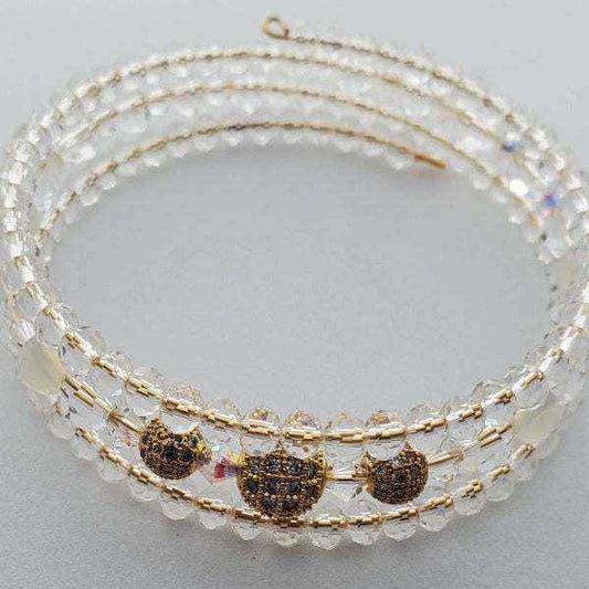 Elegant pavé cuff crystal bracelet with opal, Austrian, and Swarovski beads on adjustable memory wire