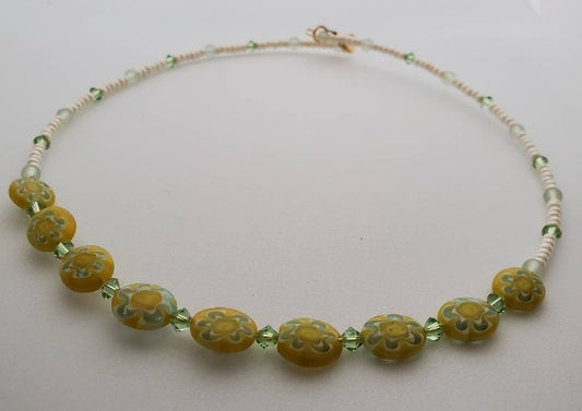 Millefiori Yellow Daisy Collar Necklace