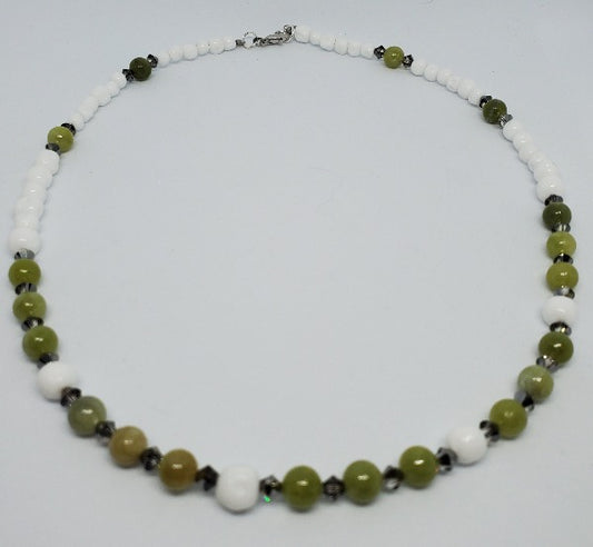 Peridot and Vintage Japanese Glass necklace