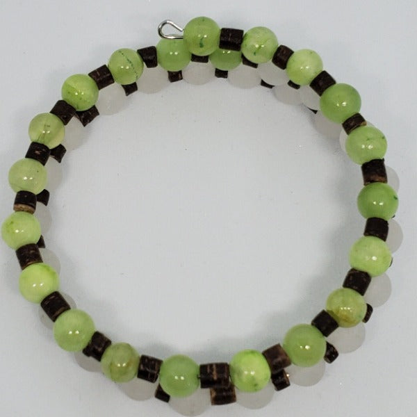 Green Flower Jade and White Jade Cuff Bracelet