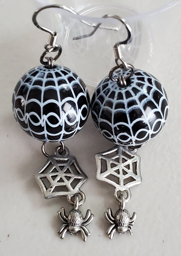 Black Spiderweb Dangle Earrings