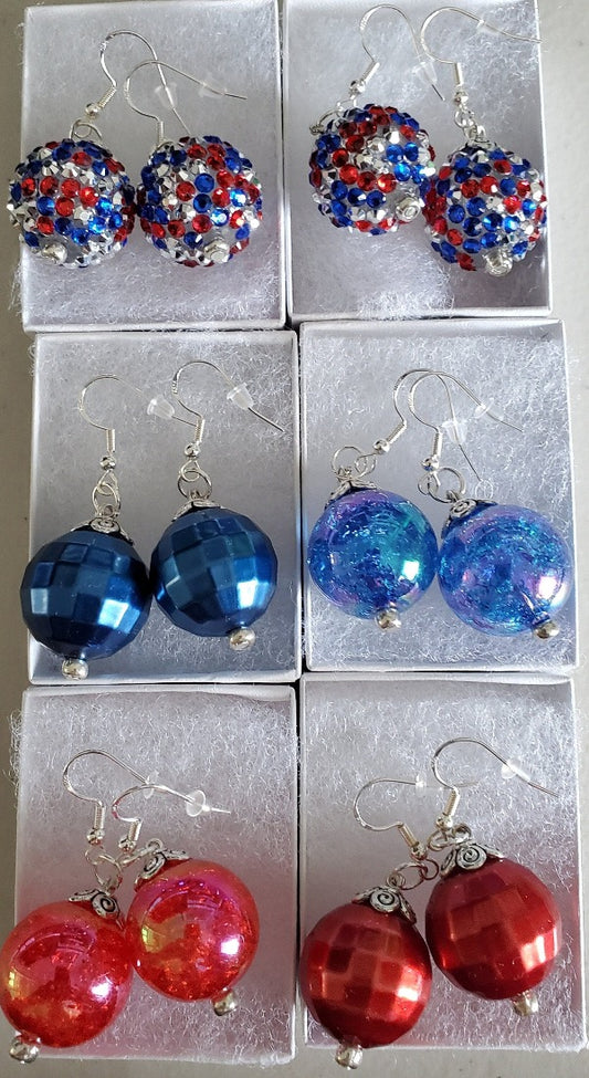 Red & Blue Sparkle Gumball Earrings