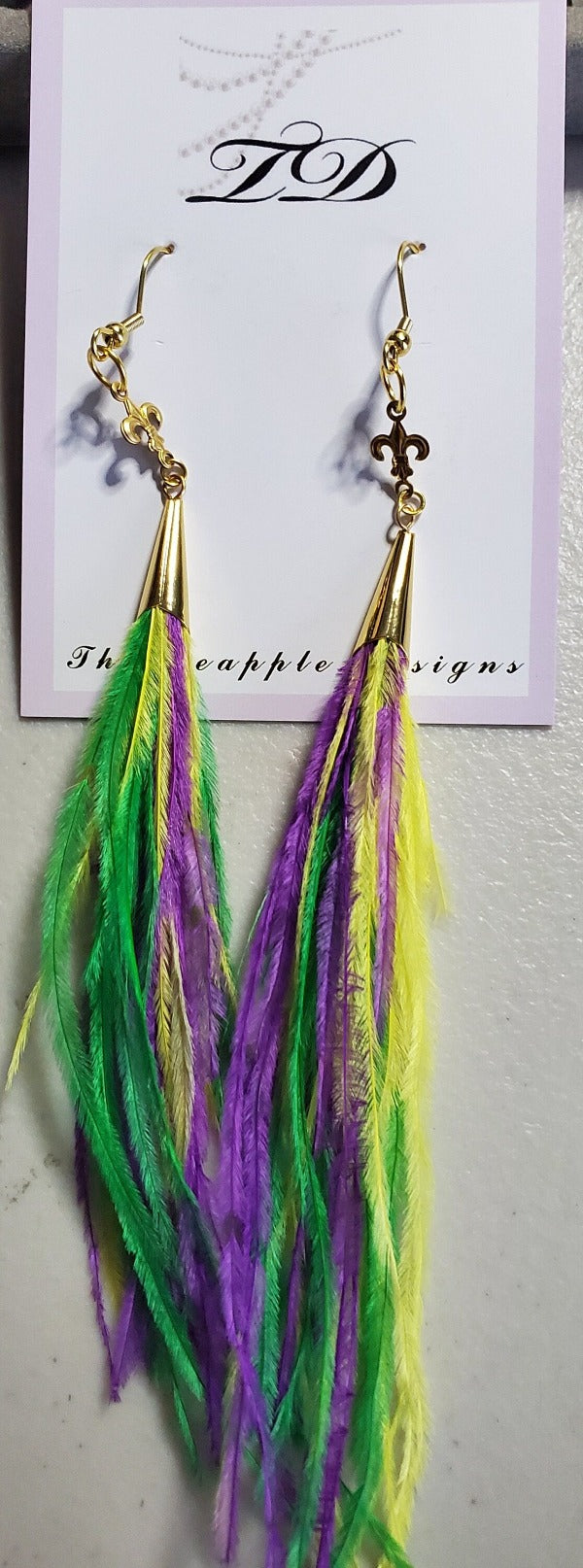 Mardi Gras Feather Tassel Earrings